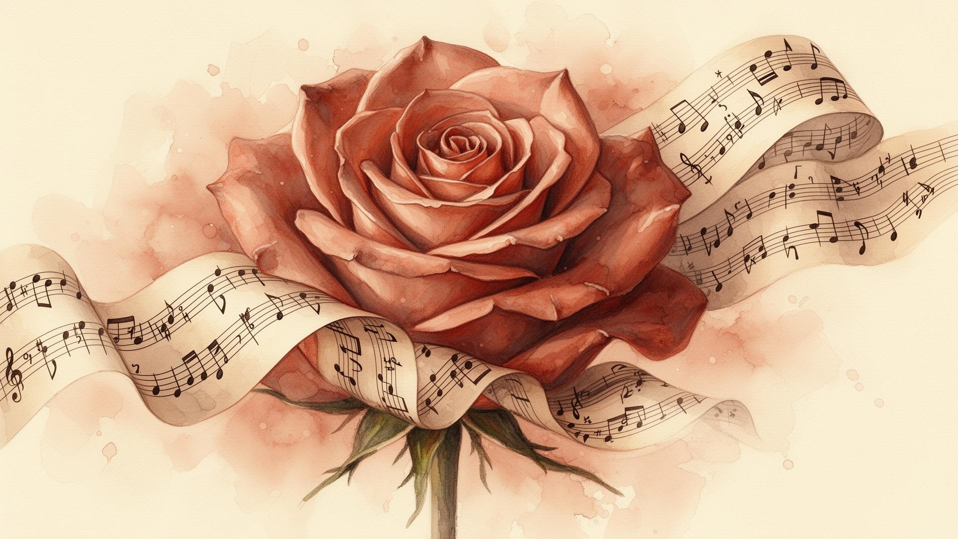 Rosa pintada feita de partituras musicais